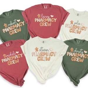 Pharmacy Crew Christmas Matching Shirts, Custom Pharmacy Staff Holiday Shirts, Personalized Christmas Group Matching Shirts Gingerbread