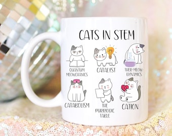 Cats in STEM Science Cat Mug, Cute Funny Cat Lover Scientist Science Teacher Gift, Thermeowdynamics, Funny Cat Mug for Science Teacher