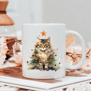 Christmas Cat Mug, Meowy Christmas, Meowy and Bright Mug, Cozy Holiday Cat Mug Gift, Cat Stocking Stuffer, Secret Santa Gift, Cute Xmas Cat