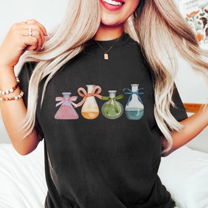 Chemistry Science Comfort Colors T Shirt, Cute Bow Beakers Laboratory Shirt, Cute Science Teacher Shirt, Med Student Grad Student Lab Gift