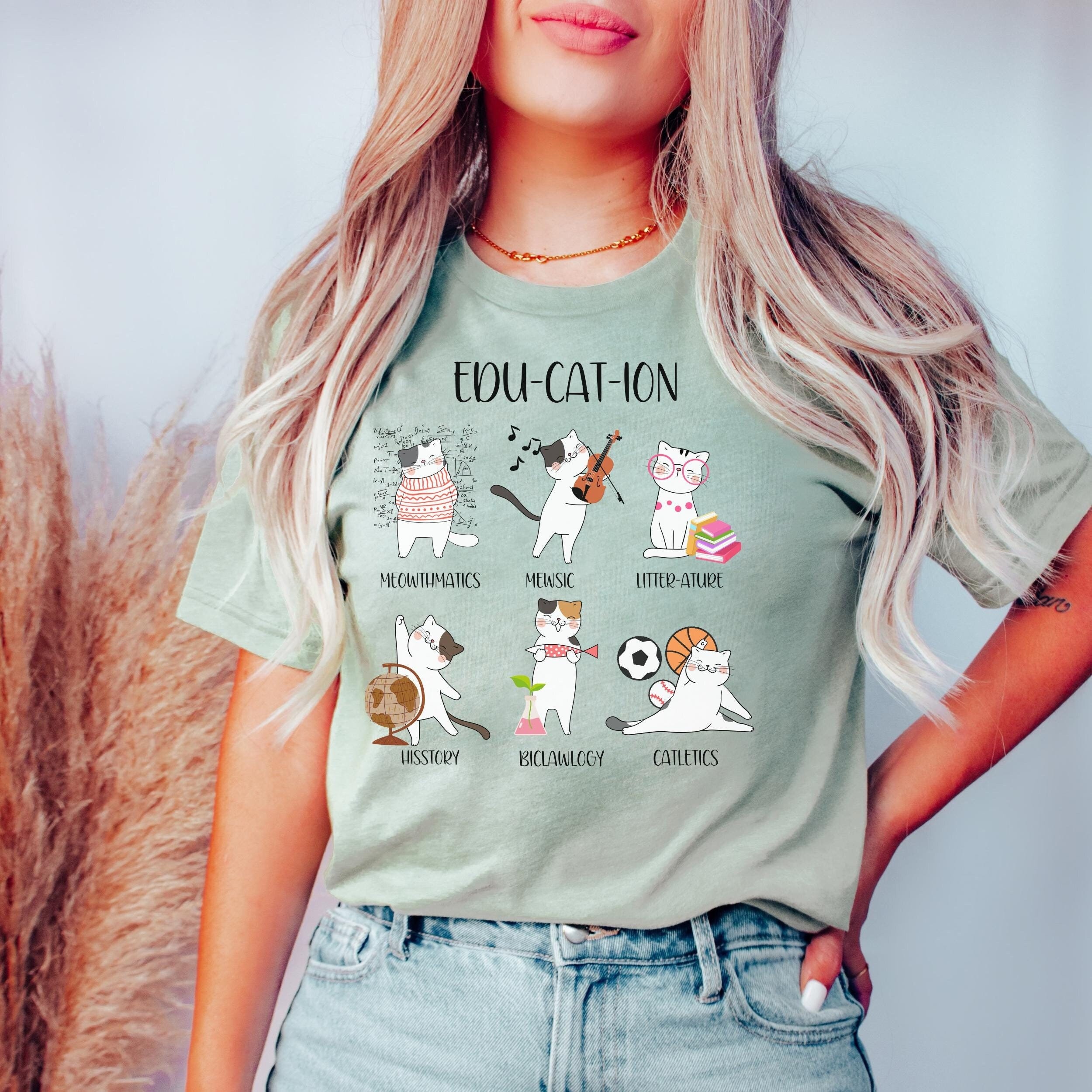 Teacher Cat Lover Shirt, Education Funny Cat Puns Shirt, Math Teacher Meowthmatics, Hisstory, Mewsic Teacher Puns Funny Gift, Kindergarten