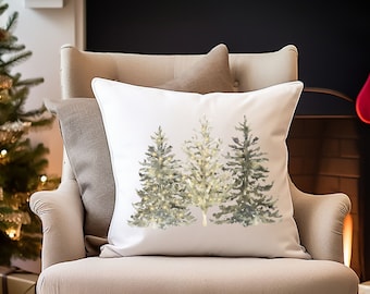 Décoration d&#39;hiver sapins de Noël Coussin, Coussin de Noël nature, Décoration de montagne hivernale, Cadeau de Noël, Coussin de Noël