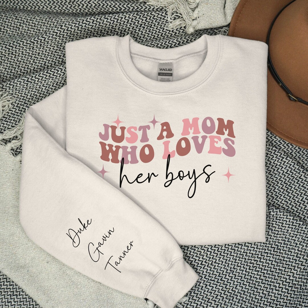 Custom Boy Mom Sweatshirt With Kids Names on Sleeve, Custom Boy Names