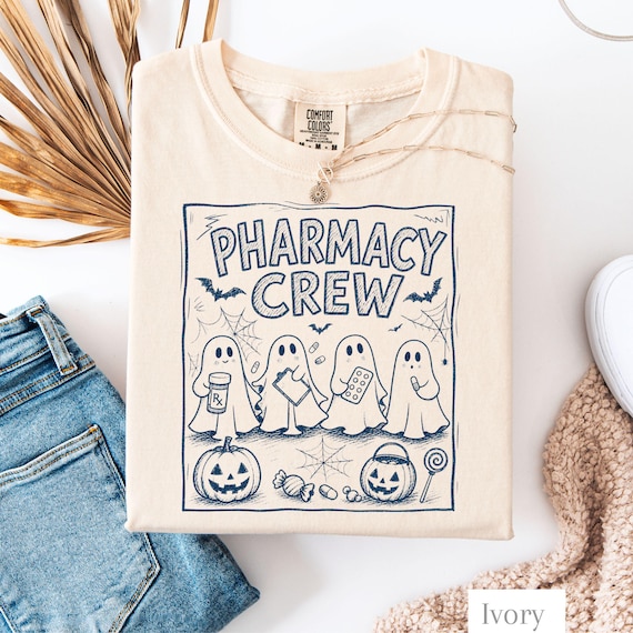 Pharmacy Crew Halloween Funny Sweatshirt T Shirt Comfort Colors Crewneck Medical Halloween