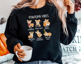 Corgis Herbst Rundhalsausschnitt, süßes Herbst Corgis Hund Herbst Wortspiele Sweatshirt, süßer Herbst Hundeliebhaber, Corgis Hund Mama Shirt Geschenk Herbst Pawtumn Hunde
