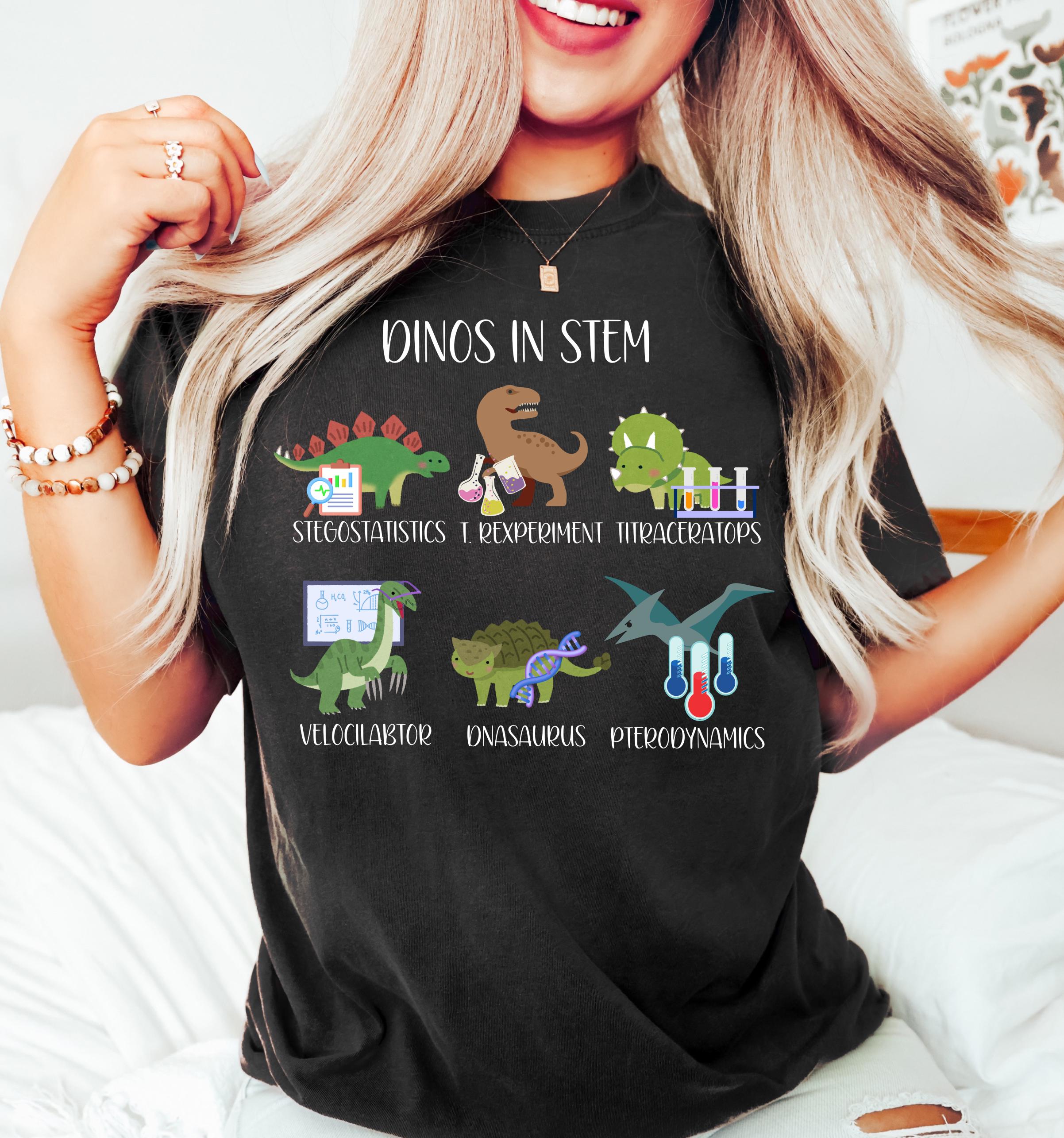 Science Dinosaur Funny Shirt, Comfort Colors Dinos in Stem Funny Lab Biology Chemistry Dinosaur Puns Crewneck,Cute Dinos Science Teacher