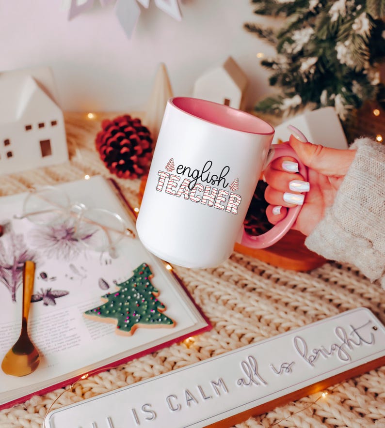 Teacher Christmas Mug Custom, Xmas Tree Cake Personalized Holiday