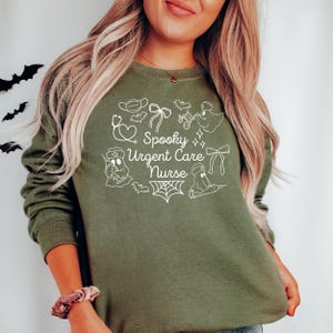 Urgent Care Nurse Sweatshirt Halloween, Cute Ghost Coquette Doodle Design, Unisex Pullover Jumper, Spooky Nurse Gift, Urgent Care Crewneck