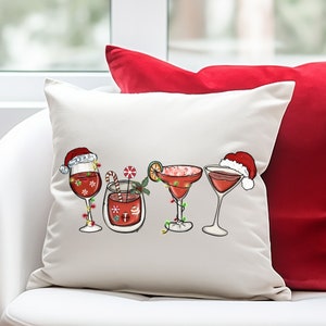 Christmas Cocktails Throw Pillow, Festive Holiday Drinks Decor, Cocktail Bar Holiday Decor, Cute Christmas Home Decor Pillow