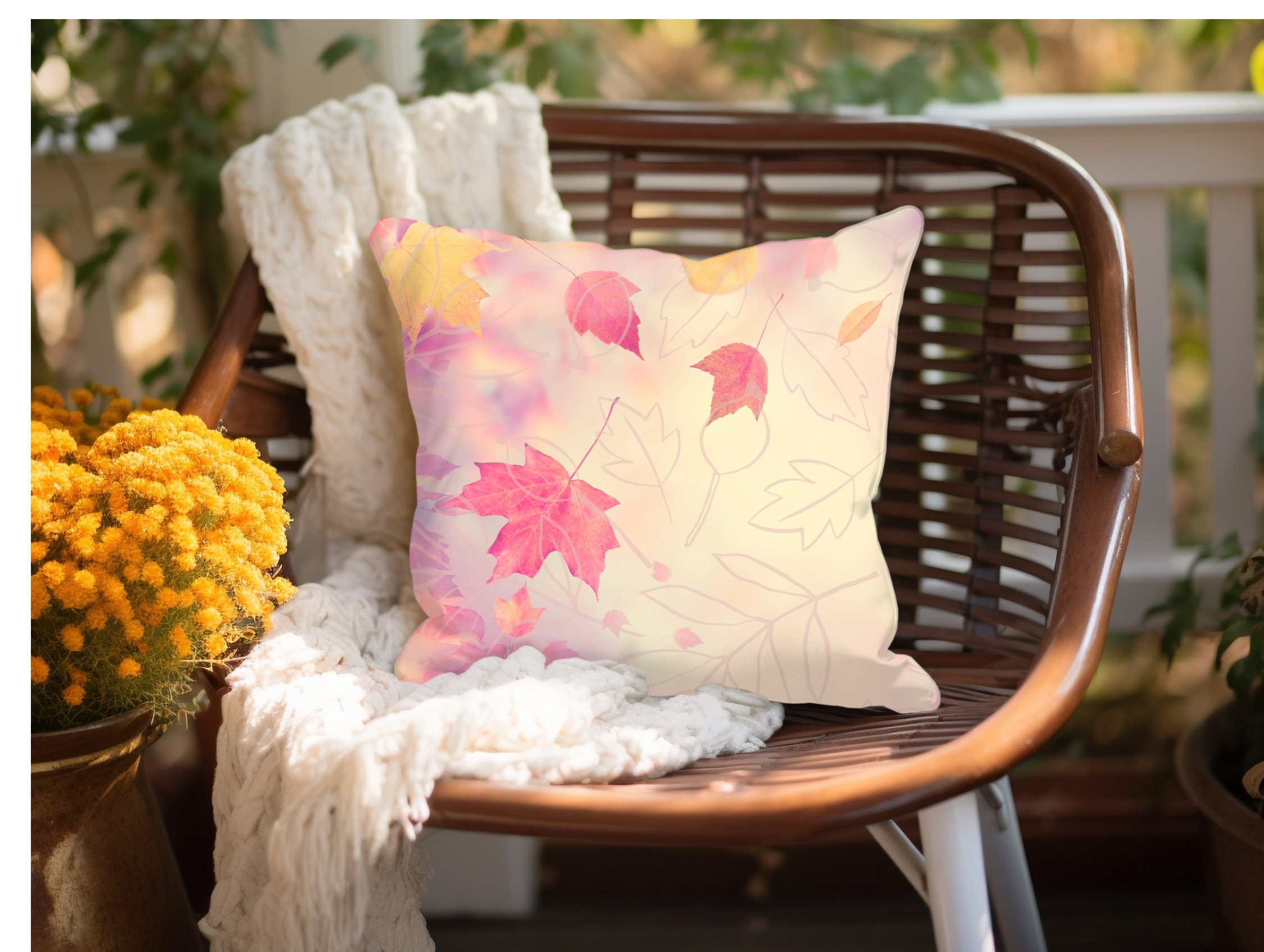 Set of 2 Handmade Throw Pillows Pink Floral Flower Houseplant Foliage  Spring