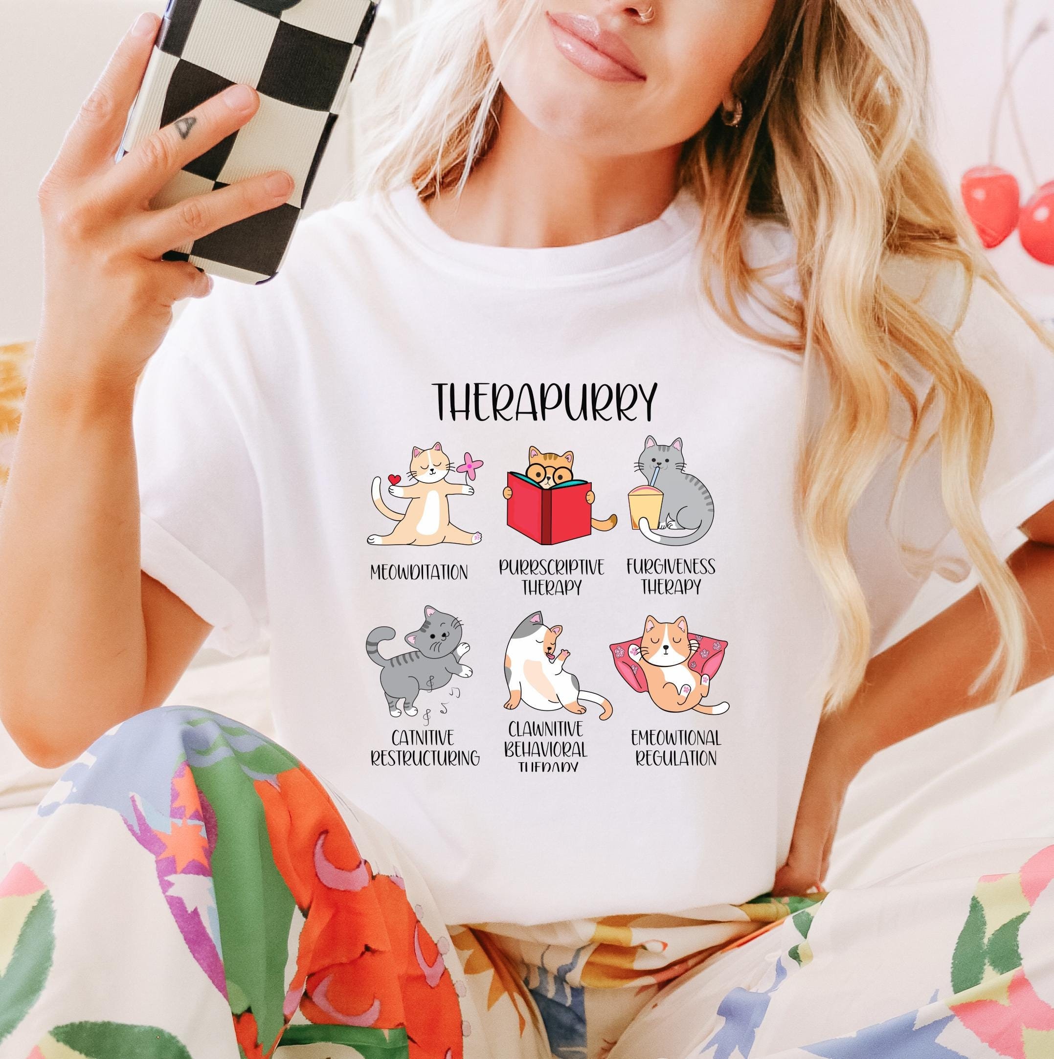 Therapurry shirt grappige kat, therapie kat woordspelingen Comfort Colors® T-shirt, schattige kattenliefhebber T-shirt geestelijke gezondheid, cadeau therapeut kat, therapie kat woordspelingen