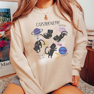 Astronomy Cats Sweatshirt,Funny Cats Shirt Cats in Space Funny Space Puns,Cat Puns Cat Lover Crewneck, Jupawter Meowcury Caturn Cat Gift