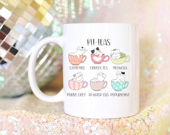 Funny Cats Mug Kitteas, Tea Lover Mug Gift, Cats in Teacups,Funny Cat Lover Cat Puns Gift, Cottagecore Coquette Cozy Cats Kittens Mug