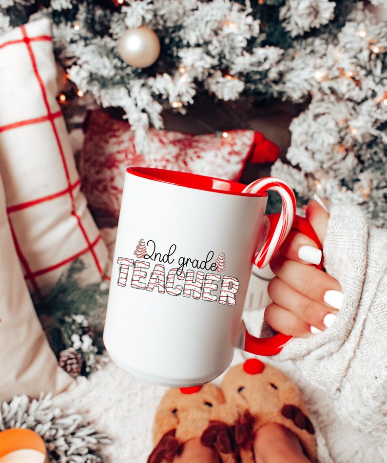 Teacher Christmas Mug Custom, Xmas Tree Cake Personalized Holiday