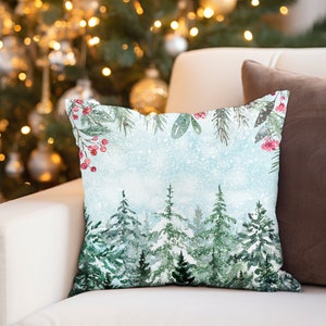 Winter Decor Throw Pillow, Nature Christmas Pillow, Winter Mountain Scene Style Decor, Christmas Gift, Christmas Pillow, Gift for MomGrandma