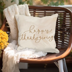 Thanksgiving Throw Pillow, Happy Thanksgiving Decor, Thanksgiving gift, Neutral Fall Throw Pillow, Autumn Decor, Beige Thanksgiving Pillow
