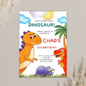 Dinosaur Birthday Invitation, Dinosaur Birthday Invite, Jurassic, Trex, Dinosaur Party, Dinosaur Birthday, Editable Canva, Digital Download