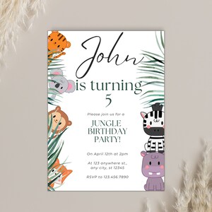 Invito di compleanno nella giungla, Festa digitale, Modello di invito Safari, Carte per eventi per bambini, Invito di compleanno selvaggio, Invito nella giungla