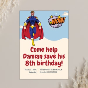 Superhero Party Invitation, Boy Superhero Birthday Invitations, Superhero Printable, Editable Canva Invite, Digital Invite