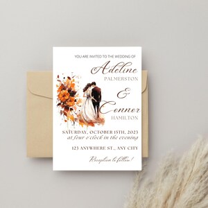 Fall Wedding in Burnt Orange, Bohemian, Editable Template Invitation, Terracotta Elegance, Instant Download, Fall Floral Invite