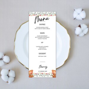 Modern Teddy Bear Menu Digital Download DIY Editable,  Slim Table Menus Printable Girl&#39;s or Boy&#39;s Birthday Party Menus, Slim Printable Menus