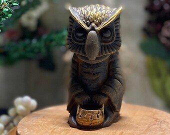 Owl Goblin, Blackened Beeswax dusted w/ Cinnamon,Home Decor