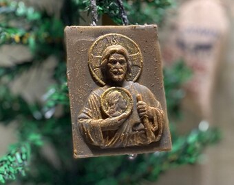St. Jude Blackened Beeswax Ornament, Cinnamon Dusted Curio