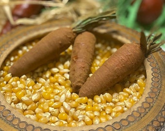 Mini Carrots, Bowl Fillers, Set of 3 , Beeswax-dipped and dusted w/ Cinnamon | Primitive Decor | Easter | Spring