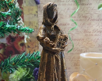 St. Dymphna Statue, Blackened Beeswax Cinnamon Curio