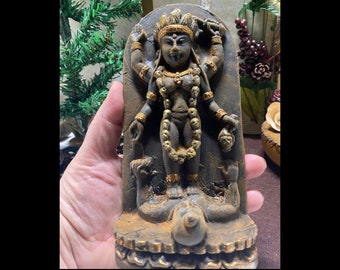 Kali Ma Mini Altar, Blackened Beeswax Cinnamon Statue, Divine Mother Decor