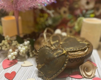 Shot Through the Heart, Blackened Beeswax Ornament w Cinnamon Scent, Valentine, Love, Heart