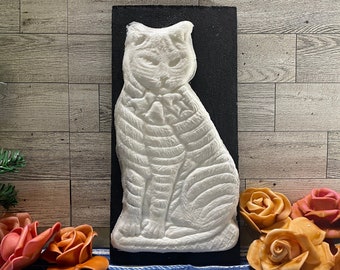 Large White Cat  - Cast Paper Art, Molded Paper - Primitive Inspired Wall Decor