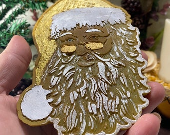 Golden Santa, Old Fashioned Primitive Santa, Natural Beeswax dusted w Cinnamon