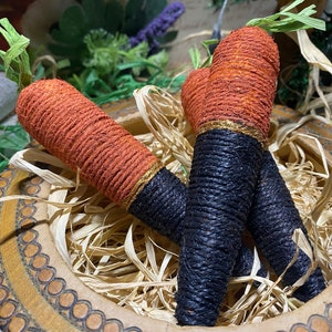 Modern Primitive Jute Carrots, Black Orange, Bowl Fillers, Set of 3  | Primitive Decor | Easter | Spring