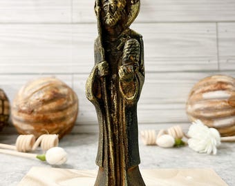 St. Ambrose Figurine, Patron Saint of Beekeepers, Candle makers, Blackened Beeswax, dusted w Cinnamon