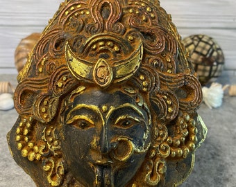 Kali Ma Face Wall Decor, Blackened Beeswax, Divine Mother Altar