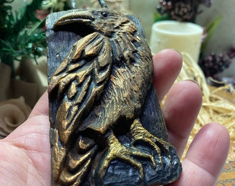 Majestic Raven, Ornament, Blackened Beeswax dusted w Cinnamon