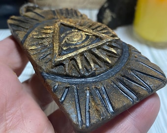 Eye of Providence, Illuminati Triangle, Blackened Beeswax Ornament w Cinnamon Scent | Primitive Decor