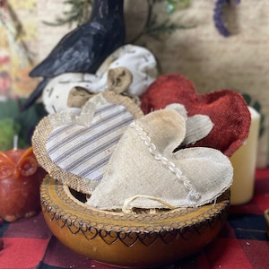 Primitive Hearts Bowl Fillers - Set of 4, Dusted w/ Cinnamon | Bowl Filler | Primitive Decor