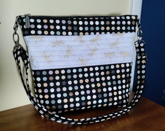 quilted polka dot/dragonfly crossbody bag 0768