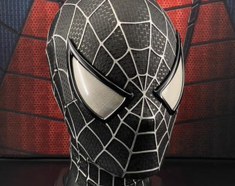 Máscara de Spiderman negra personalizada: máscara facial de licra y spandex para cosplay.