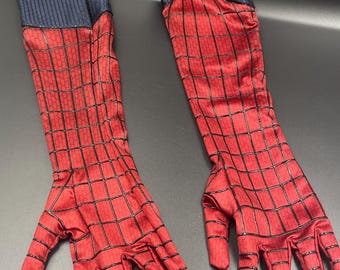 SpiderMan Screen Printing Gloves – Long Red Cosplay Hand Accessories, Superhero Halloween Costume Prop