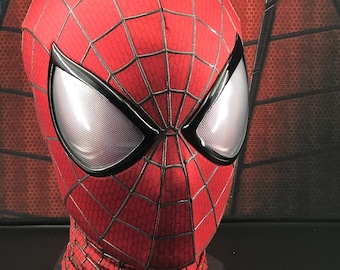 Customized Spider-Man Mask: Digital Print, Red Face Shell, Cosplay & Halloween Hero Accessory