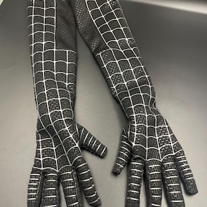 SpiderMan Cosplay Gloves: Black Lycra Spandex, Silk Screen Web Design