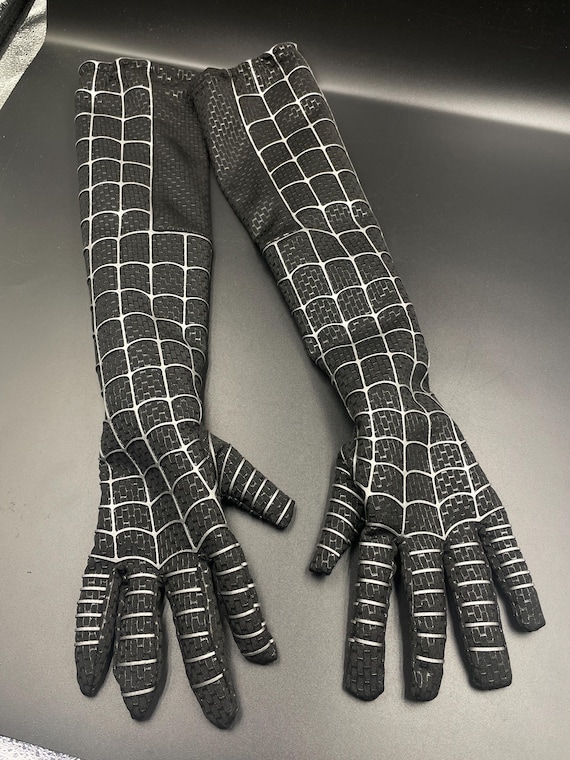 Spiderman Cosplay Gloves: Black Lycra Spandex, Silk Screen Web