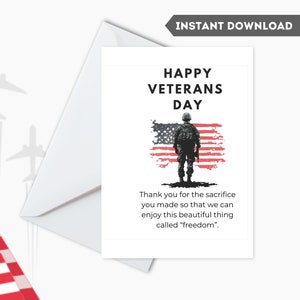 Printable Veterans Day Greeting Card - Instant Download/Express Gratitude with Printable Veterans Day Card