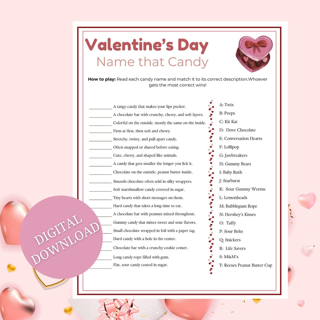 Valentine’s Day Name That Candy Game Printable | Candy Matching Game ...