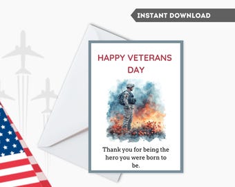 Printable Veterans Day Greeting Card - Instant Download/Express Gratitude with Printable Veterans Day Card