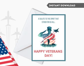 Printable Veterans Day Greeting Card - Instant Download/Express Gratitude with Printable Veterans Day Card