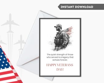 Printable Veterans Day Greeting Card - Instant Download/Express Gratitude with Printable Veterans Day Card